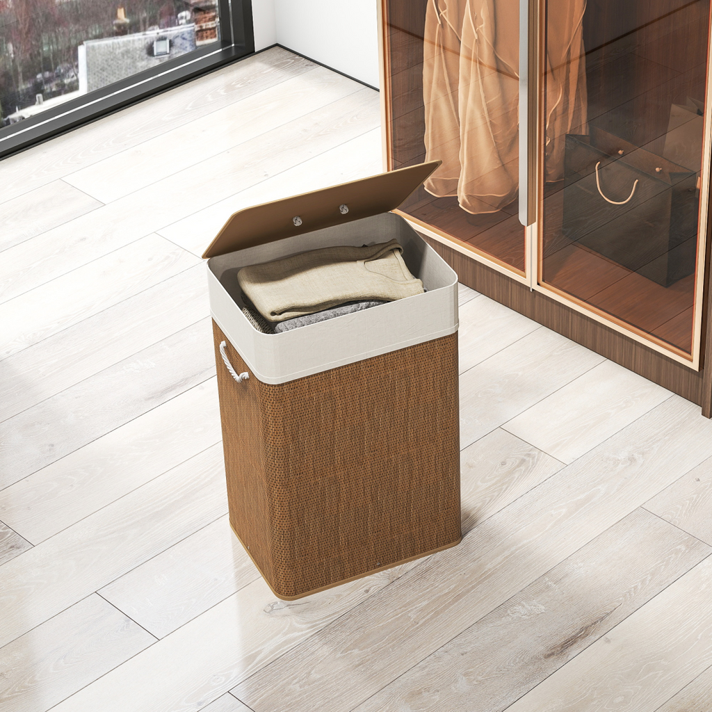 HOMCOM Laundry Hamper with Removable Washable Liner Bag, Brown