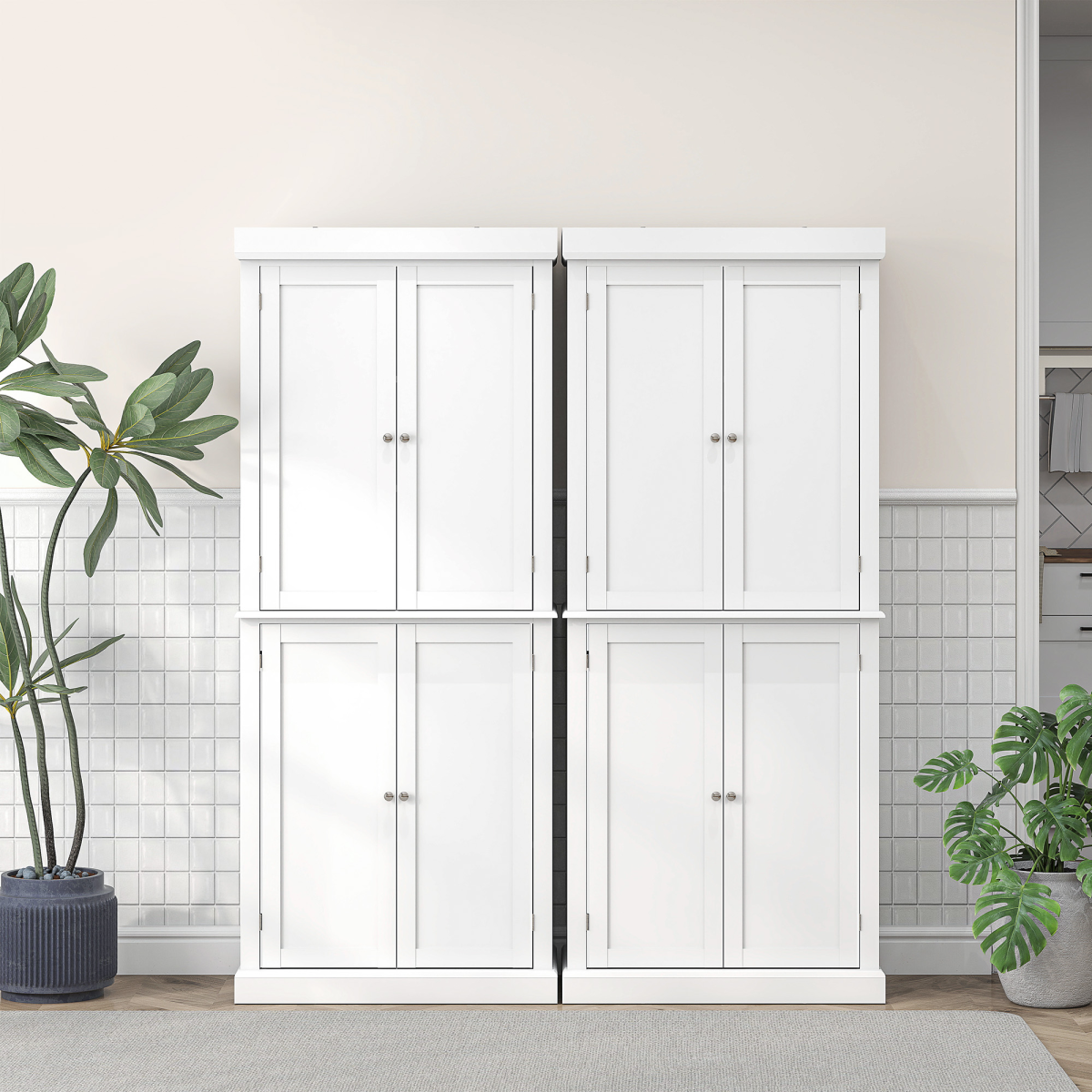 Freestanding Kitchen Cupboard, 6-Tier Cabinet Organizer w/ 4 Adjustable, White
