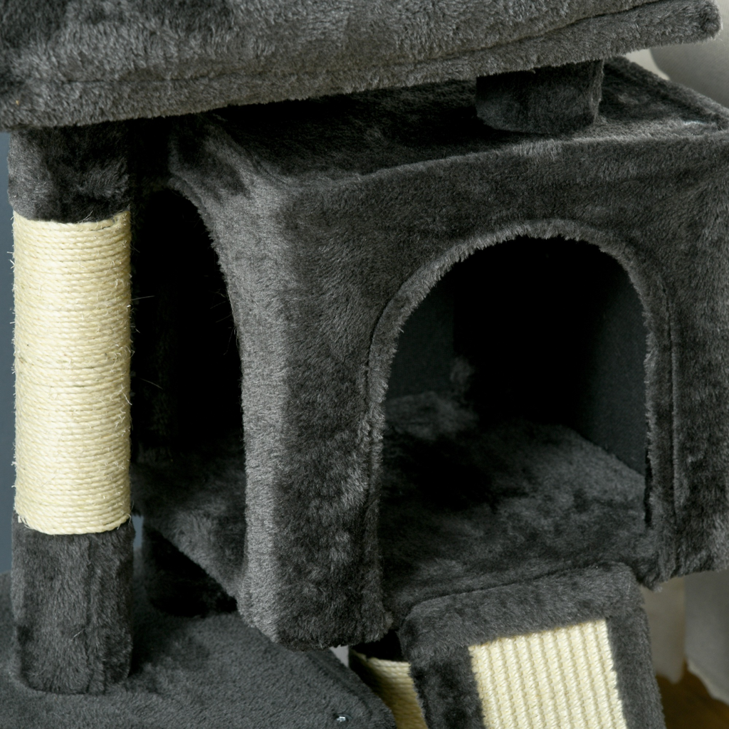 Cat Rest & Play Activity Tree w/ 2 House Perch Scratching Post Black Pawhut