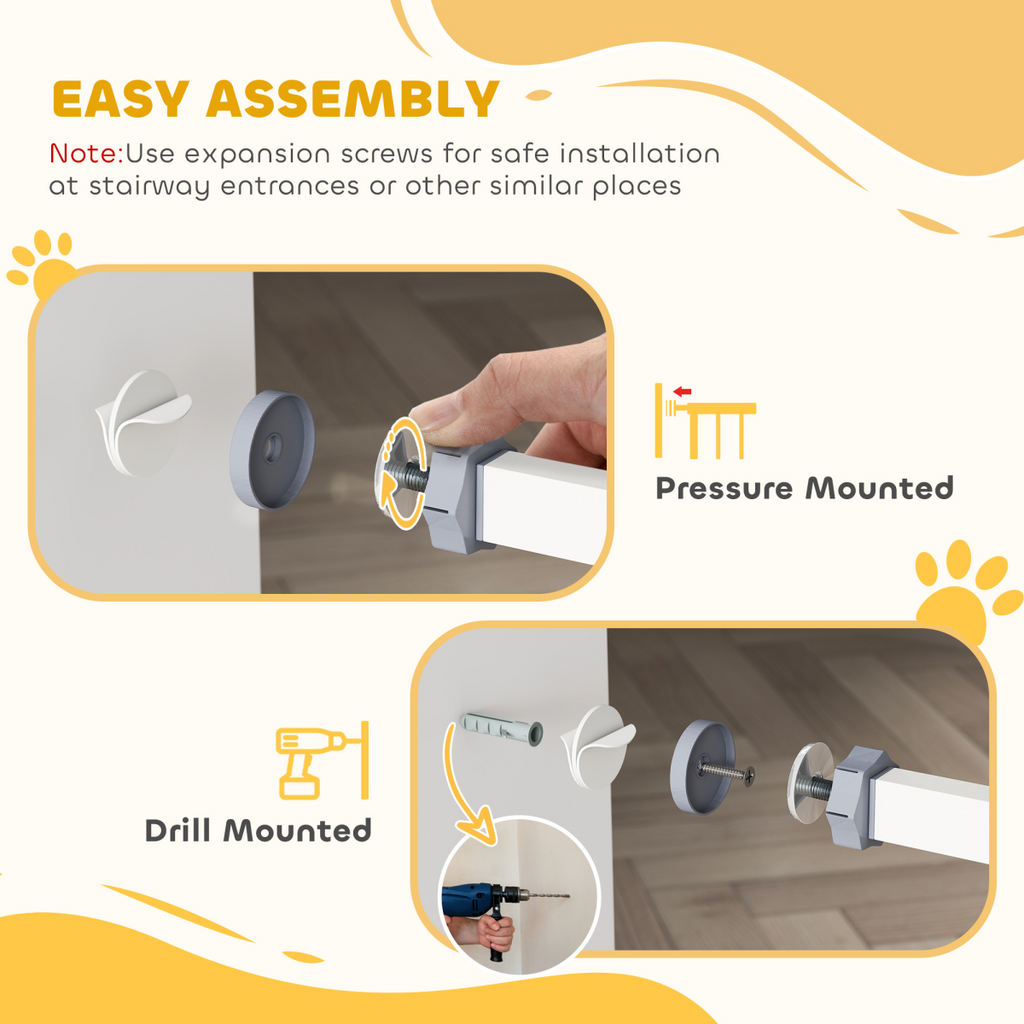 Pressure Fit Safety Gate with Auto Closing Door, Double Locking, 74-100cm Openings