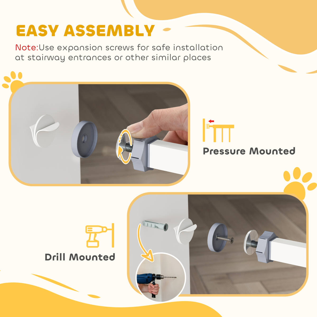 Pressure Fit Safety Gate with Auto Closing Door, Double Locking, 74-100cm Openings