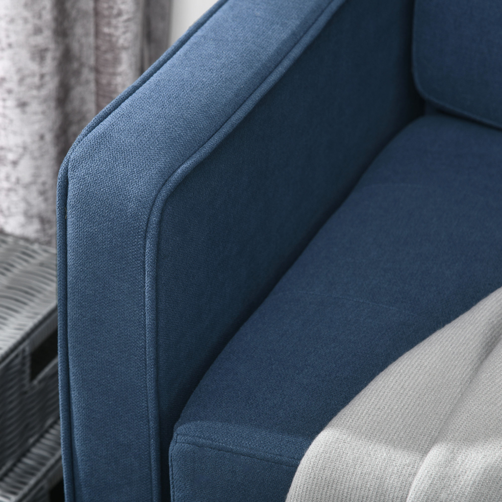 HOMCOM Compact Loveseat Sofa 2 Seater Sofa with Storage and Wood Legs Blue