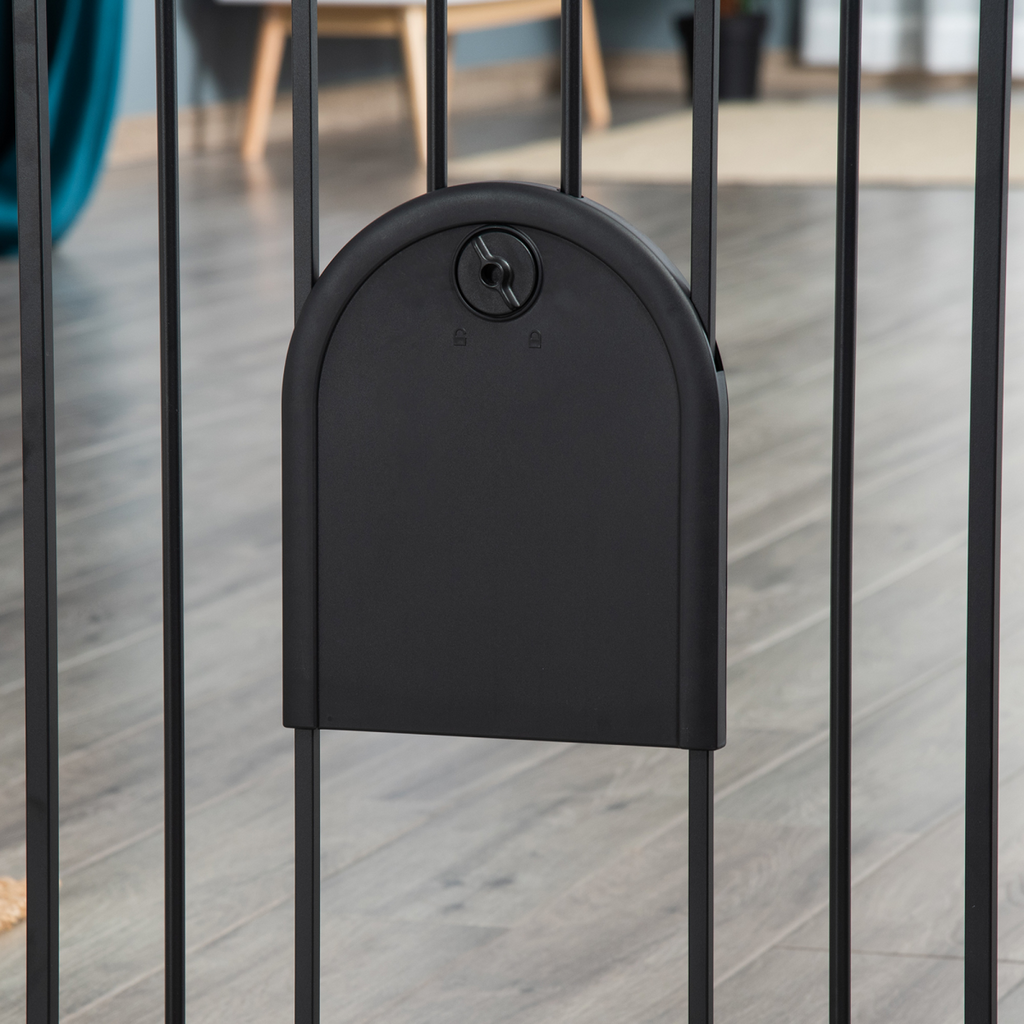 75-82 cm Pet Safety Gate, Stair Pressure Fit, Auto Close, Double Locking, Black