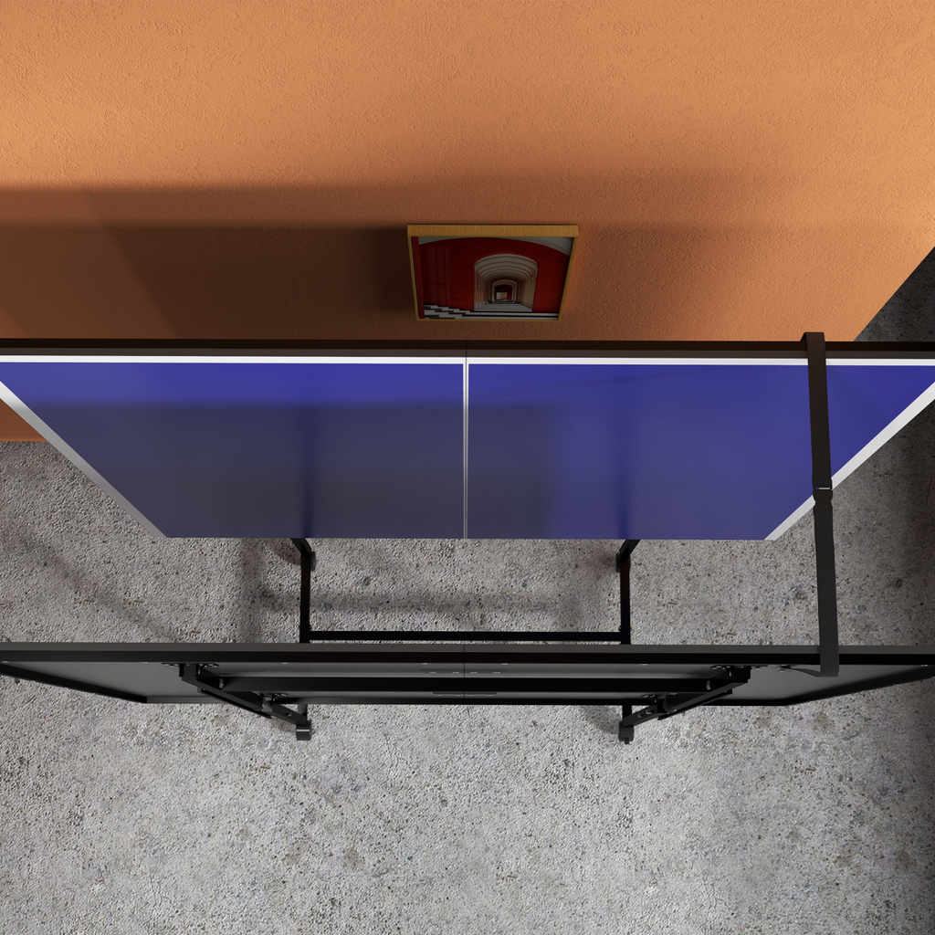 SPORTNOW 9FT Folding Table Tennis Table with 4 Wheels, for Indoors, Blue