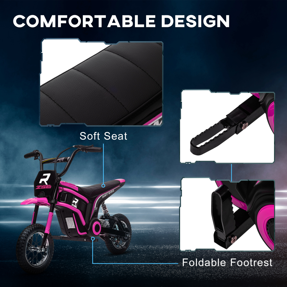 HOMCOM 24V Kids Electric Motorbike with Twist Grip Throttle, Music, Horn - Pink
