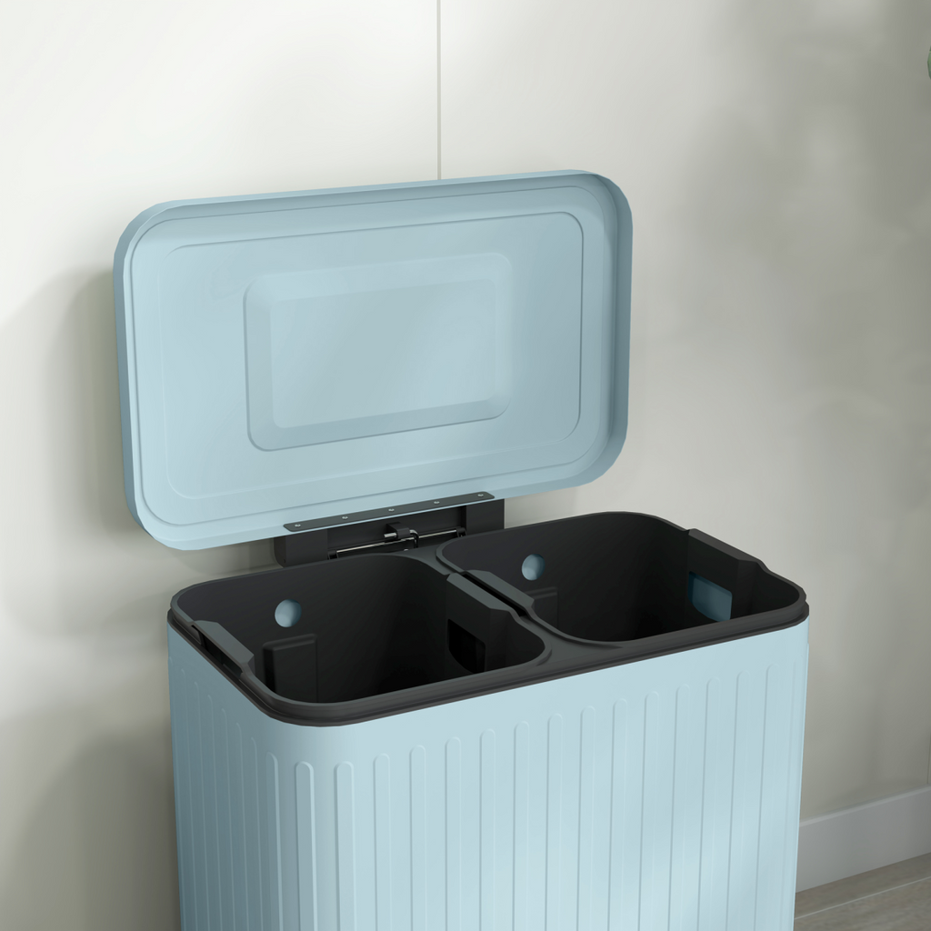 HOMCOM 2 x 20L Double Rubbish Bin, Pedal Bin with Soft-Close Lid, Light Green