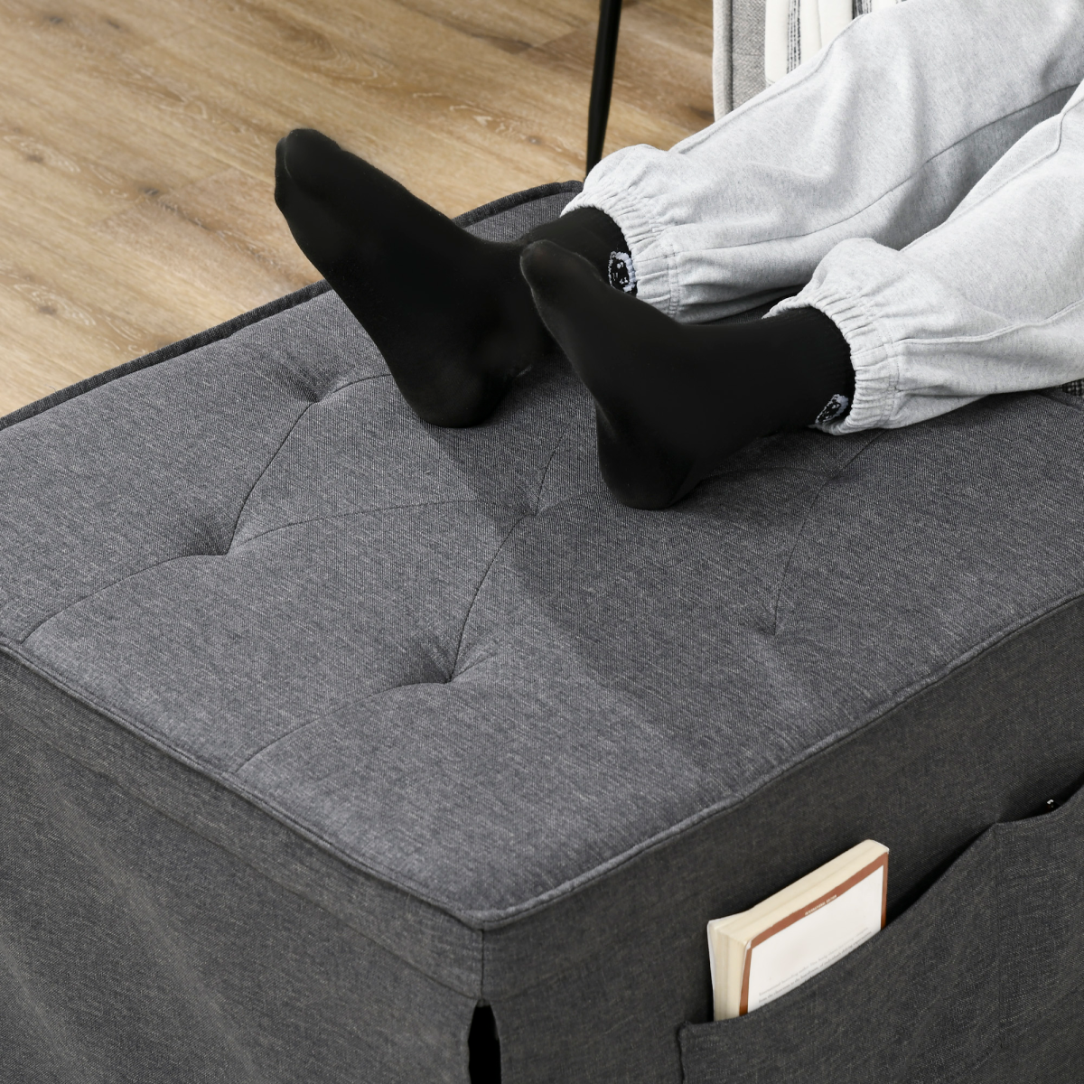 HOMCOM Folding Sleeper Chair Bed with Pillow and Side Pockets, Charcoal Grey