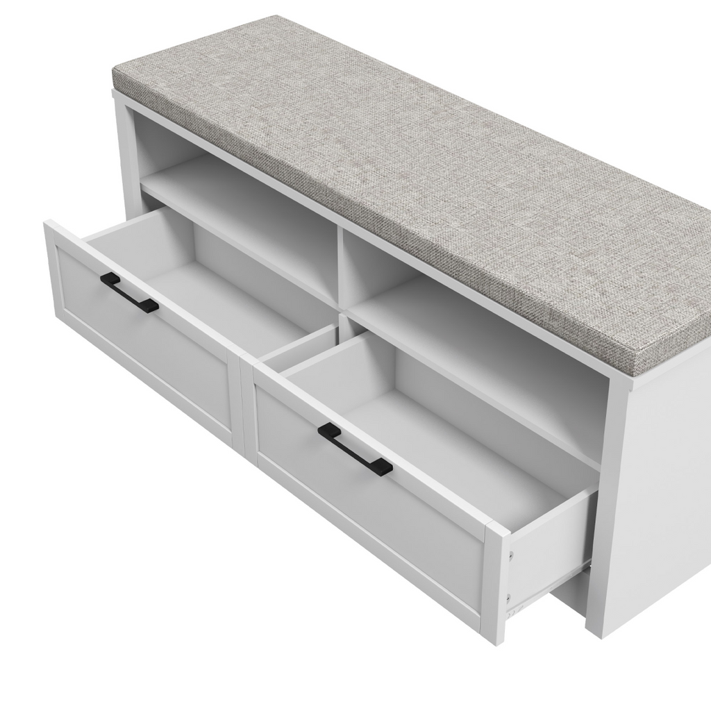 HOMCOM Shoe Bench with Removable Cushion, Open Compartments and Drawers