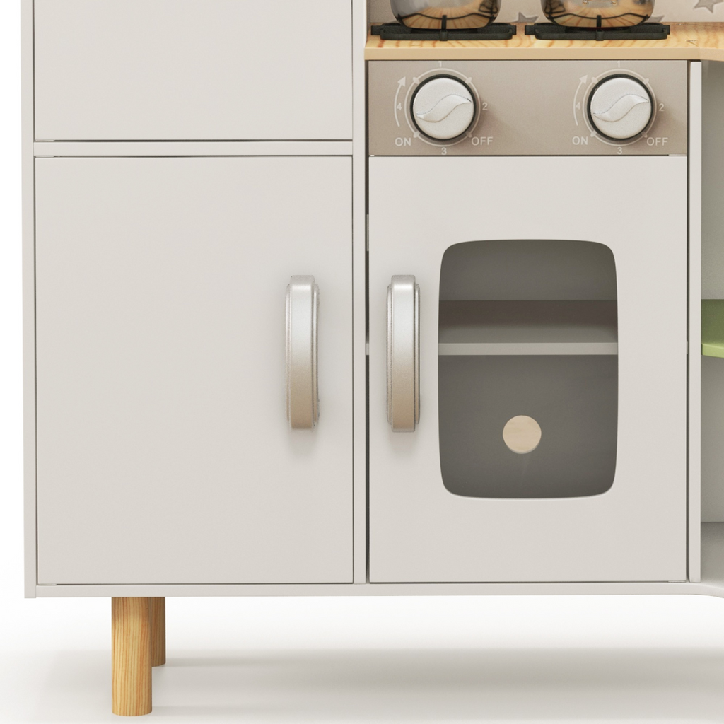 AIYAPLAY Toy Kitchen Playset with Phone, Ice Maker, Stove, Sink - White