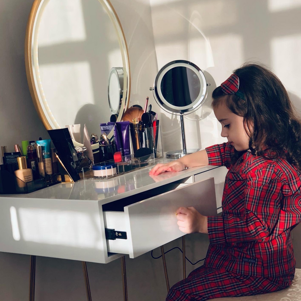 Dressing Table Set With LED Mirror & Stool 2 Drawers Makeup Desk