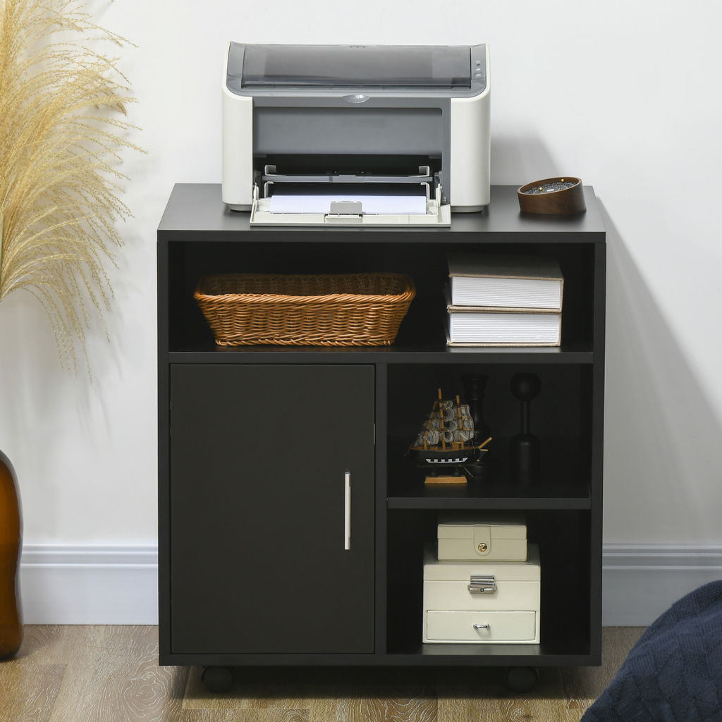 Multi-Storage Printer Unit Office Organisation with 5 Compartments Black HOMCOM