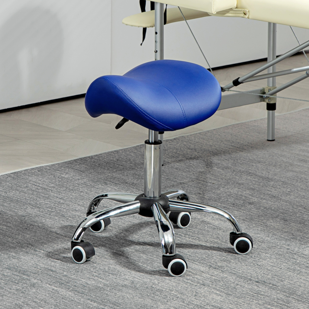 HOMCOM PU Leather Saddle Stool with Moulded Padded Seat Adjustable Height Blue