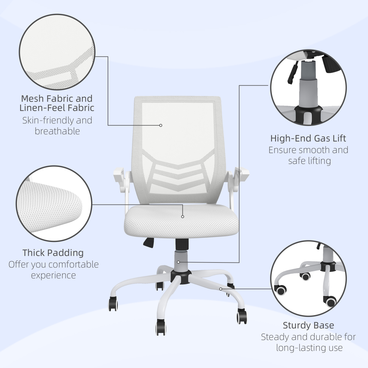 Vinsetto Mesh Swivel Office Chair Task Computer Chair with Lumbar Support, White