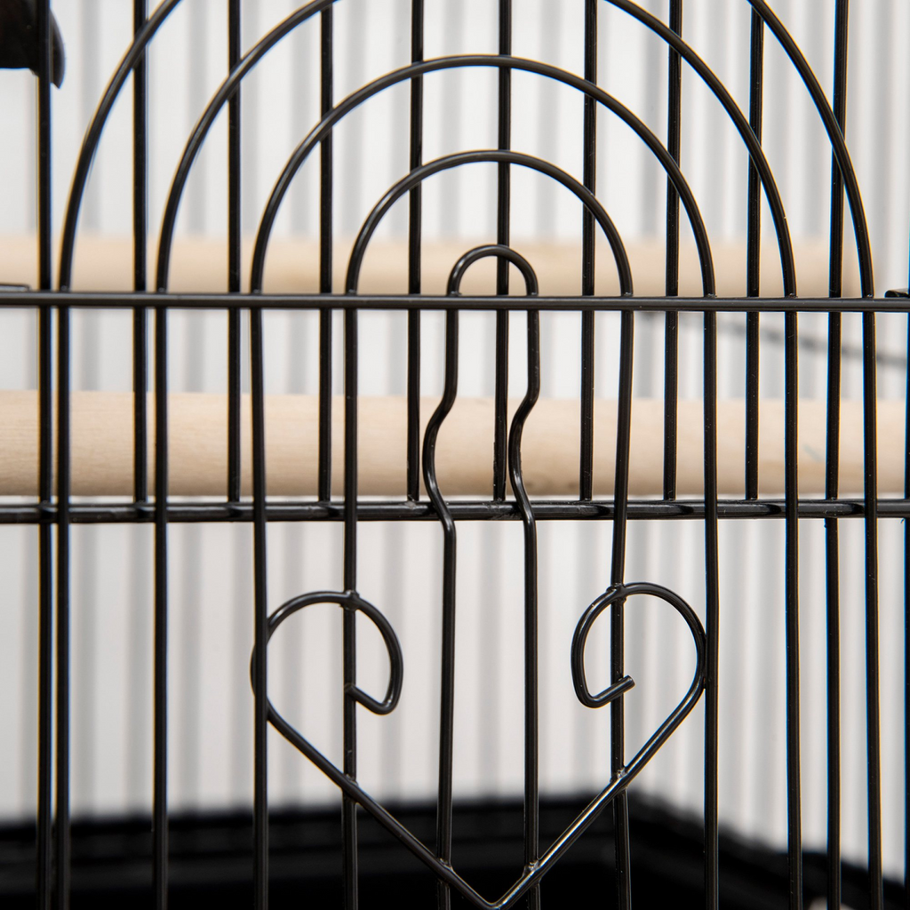 Metal Bird Cage w/ Plastic Perch Food Container Handle 50.5 x 40 x 63cm Black