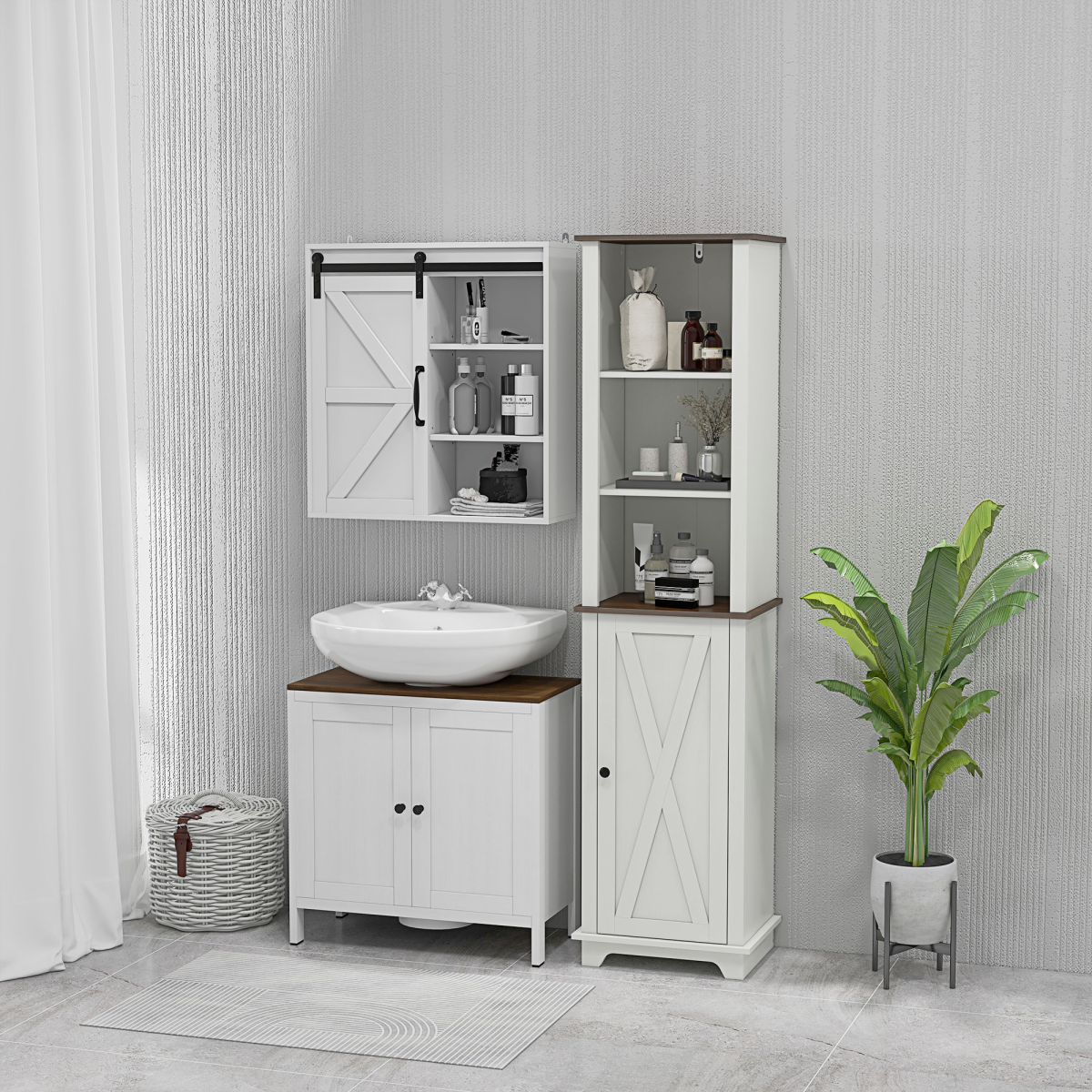 Tall Bathroom Cabinet Storage Cupboard with Door, Adjustable Shelves