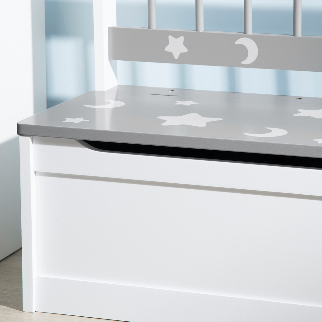 Two-In-One Wooden Toy Box, Kids Storage Bench w/ Safety Rod - Grey