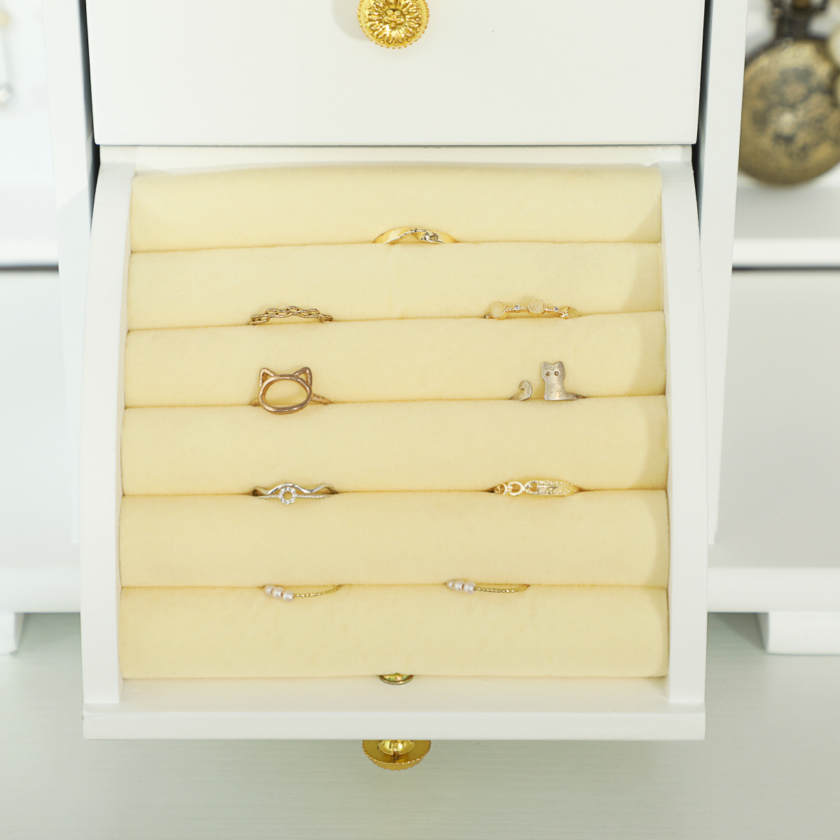 HOMCOM 4-Tier Large Jewellery Box with Mirror and 2 Drawers, White