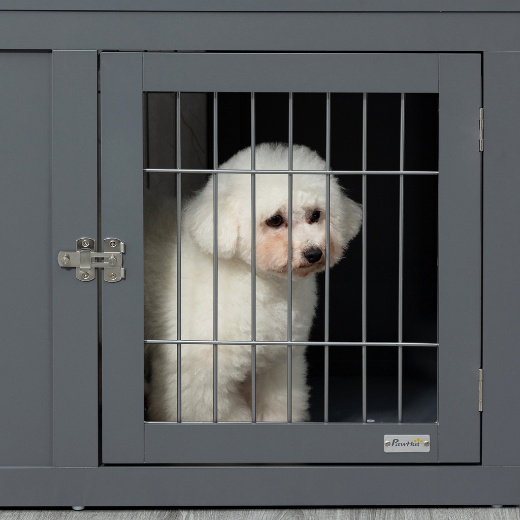 Furniture-Style Dog Crate Two Lockable Doors, for Small & Medium Dogs Pawhut