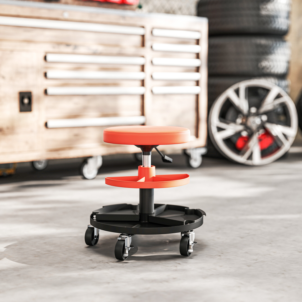 HOMCOM Rolling Mechanic Stool, 135kg Capacity Workshop Stool, Yellow