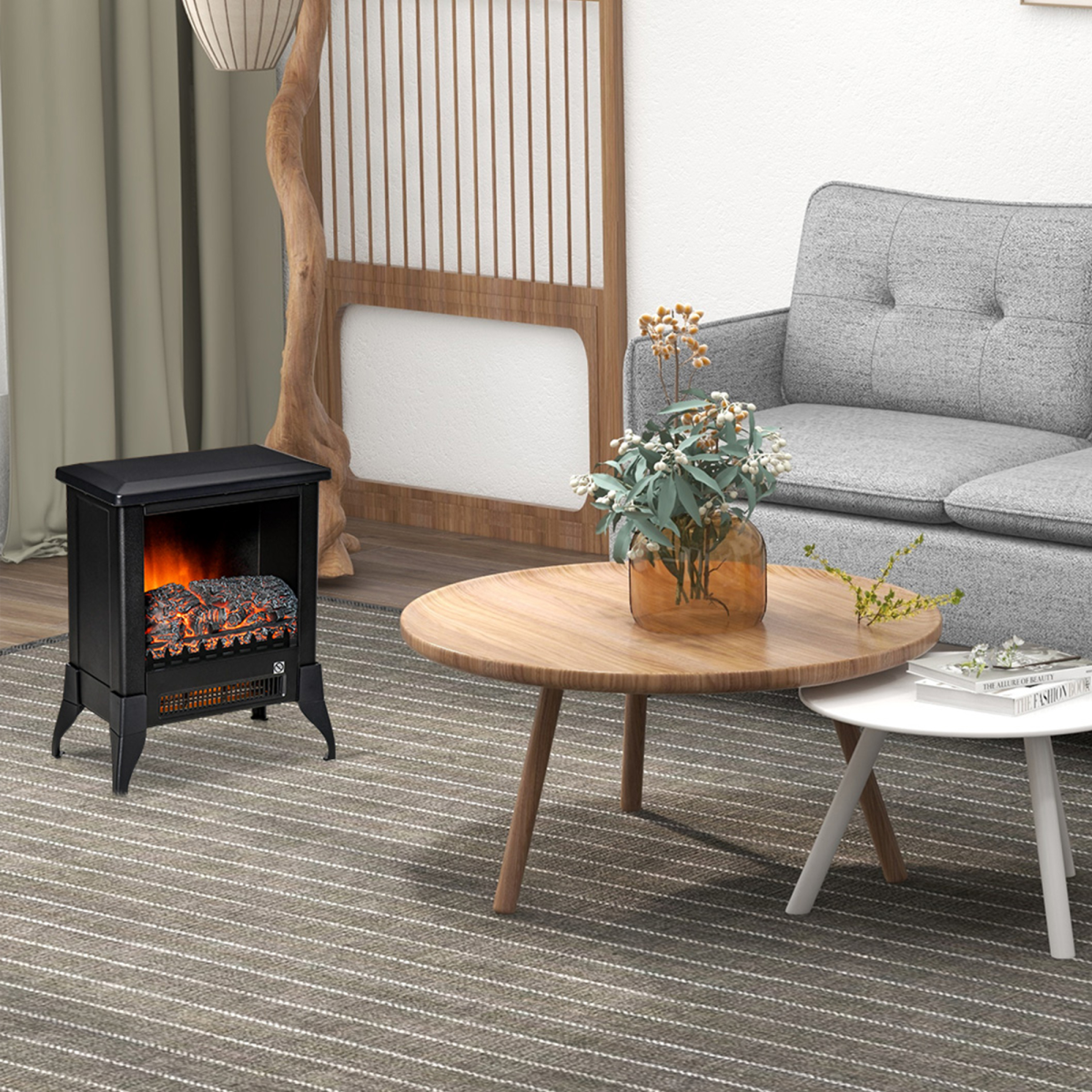 Electric Fireplace Stove Heater Adjustable Temperature and Overheat Protection