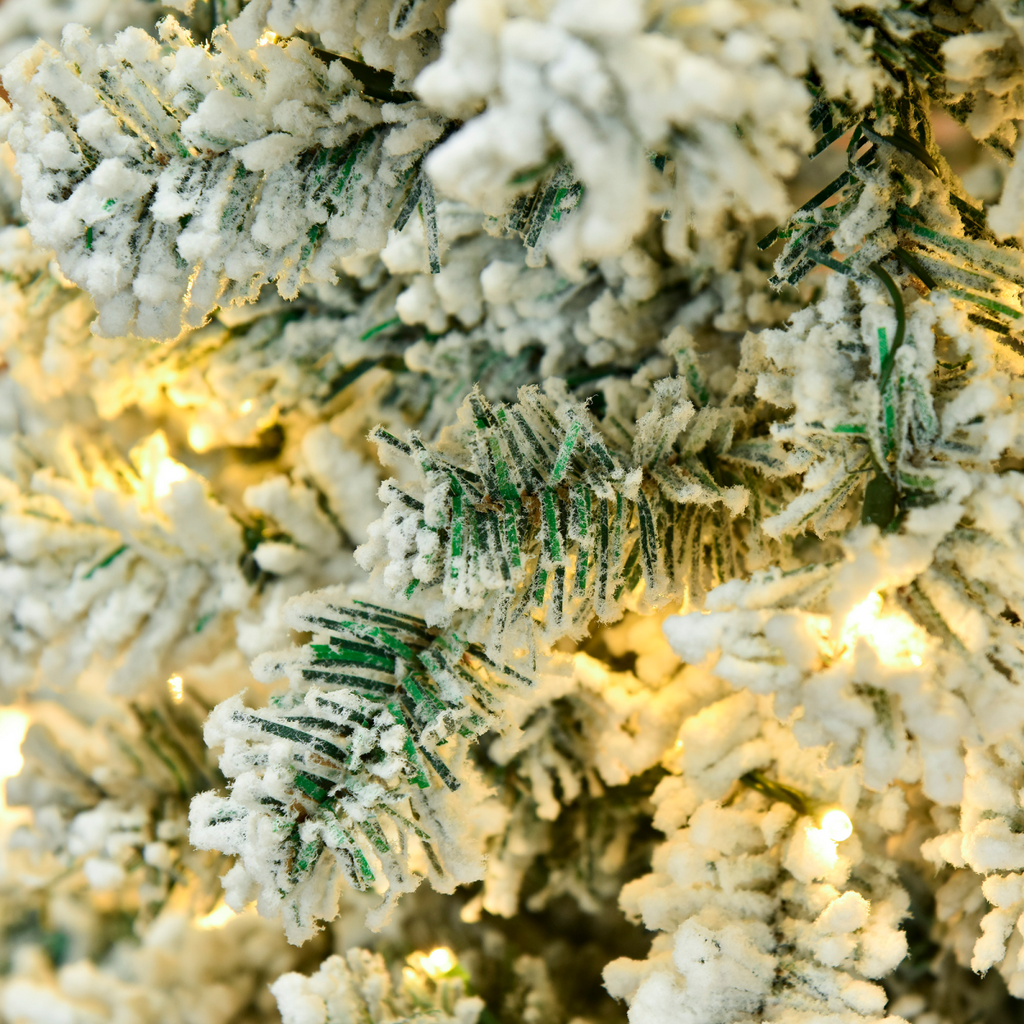 6 Feet Prelit Artificial Snow Flocked Christmas Tree Warm LED Light Green White