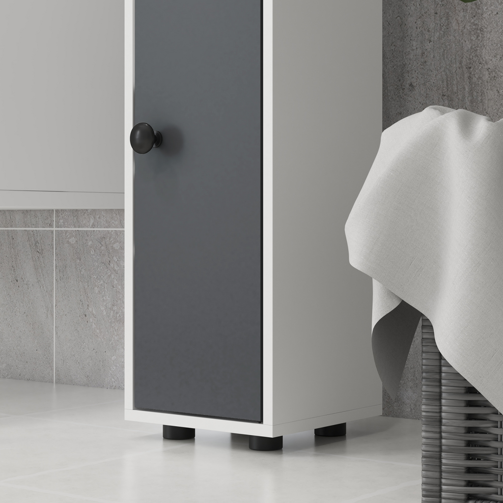 kleankin Slim Bathroom Cabinet, Toilet Roll Storage w/ Open Shelves, Grey