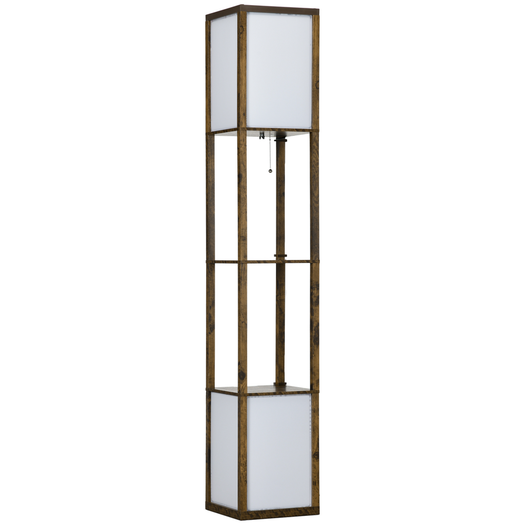 HOMCOM Shelf Floor Lamp with Dual Light, for Living Room, Bedroom, Brown