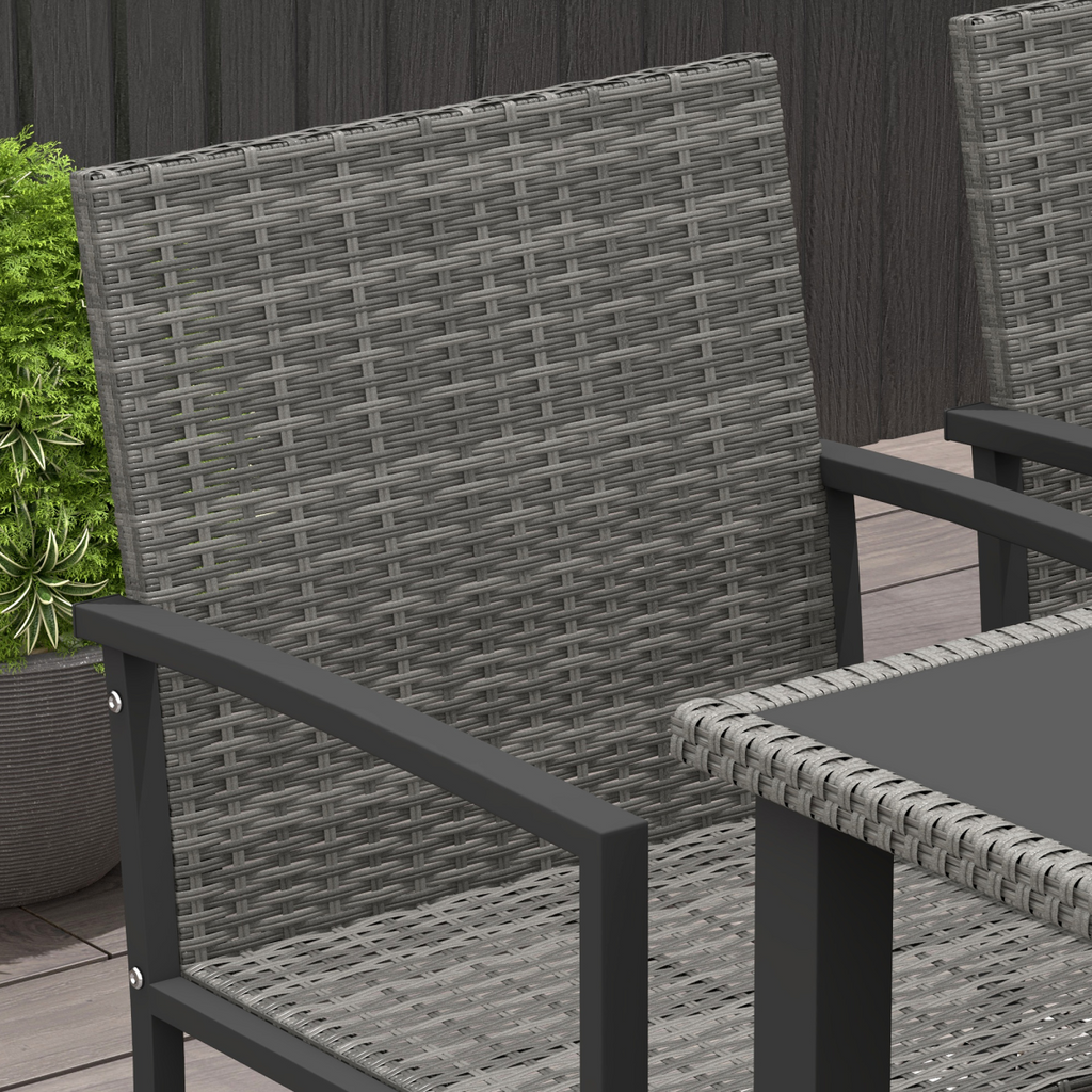 Outsunny 4 Seater Rattan Garden Furniture Set with Glass Tabletop - Grey