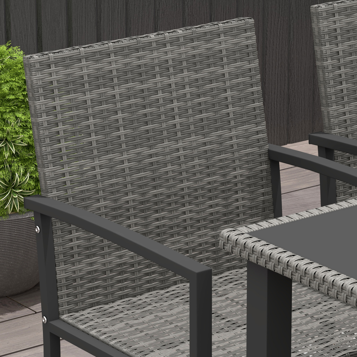 Outsunny 4 Seater Rattan Garden Furniture Set with Glass Tabletop - Grey