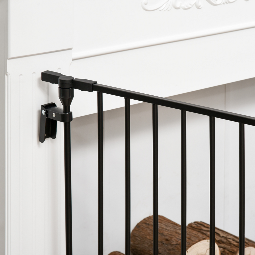 Pet Gate 3-Panel Dog Playpen for Indoor Stair Barrier W/ Walk Through Door Black