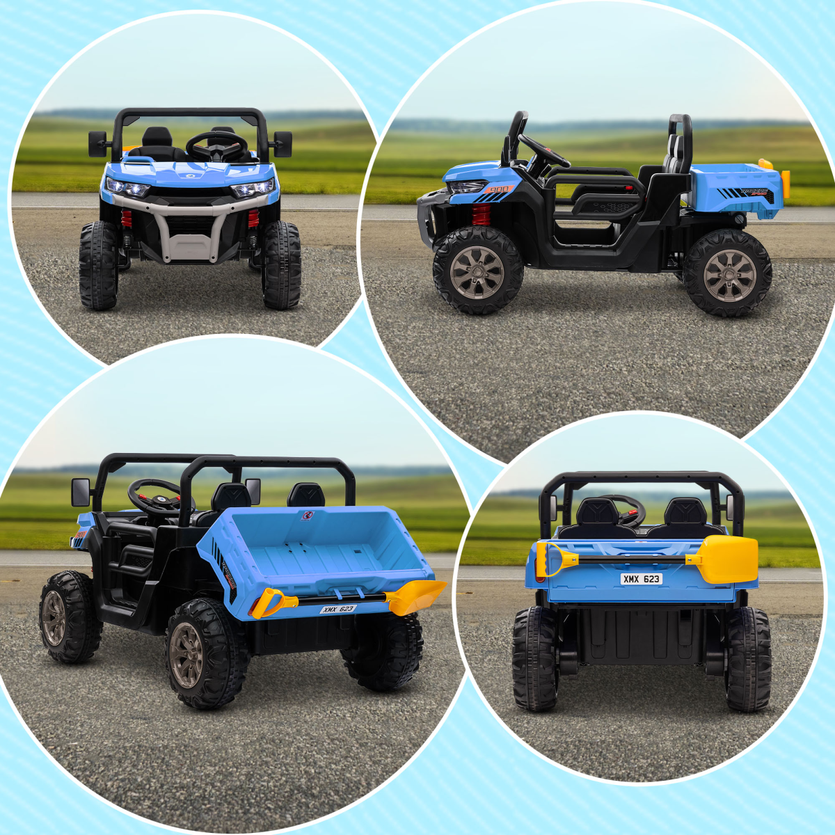 HOMCOM 12V Two-Seater Kids Electric Ride-On Car with Electric Bucket - Blue