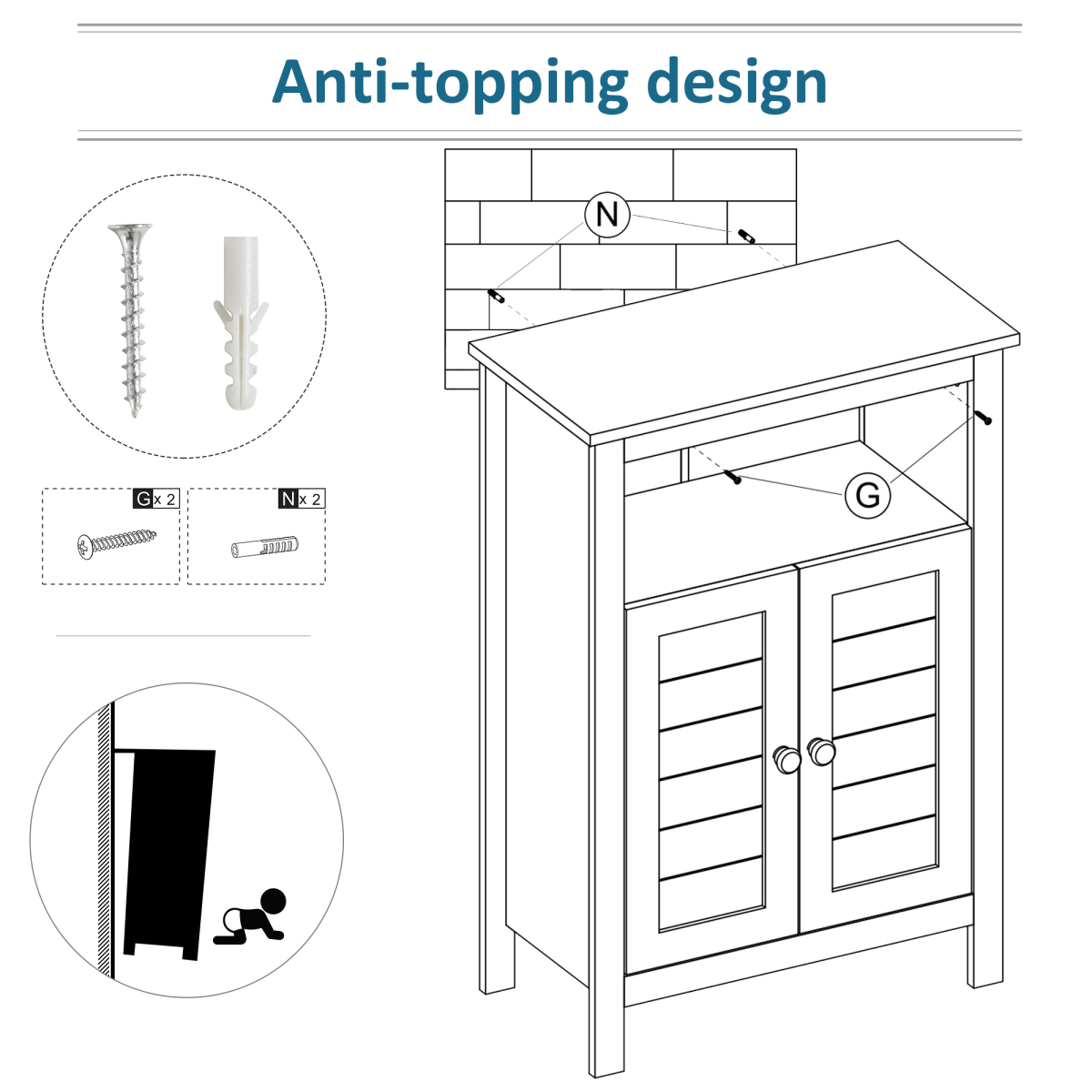 kleankin Bathroom Floor Storage Cabinet Standing Unit  Doors Adjustable Shelf