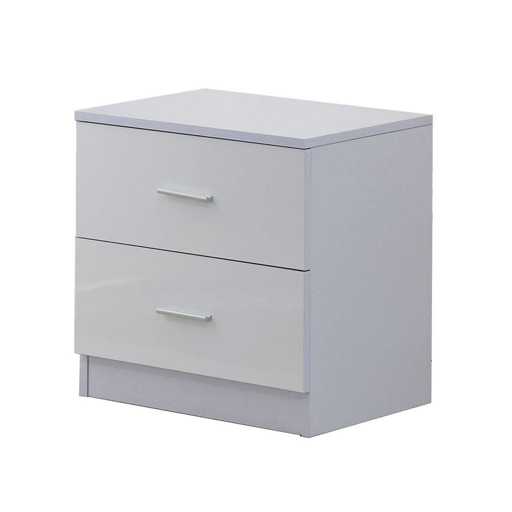 Tall White High Gloss Wardrobes 3 Pc Chest Bedside Table 7 Drawer