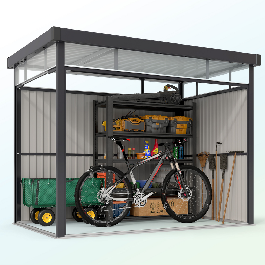 Outsunny 5.3 x 8.5ft Galvanised Steel Garden Shed with Roof Windows