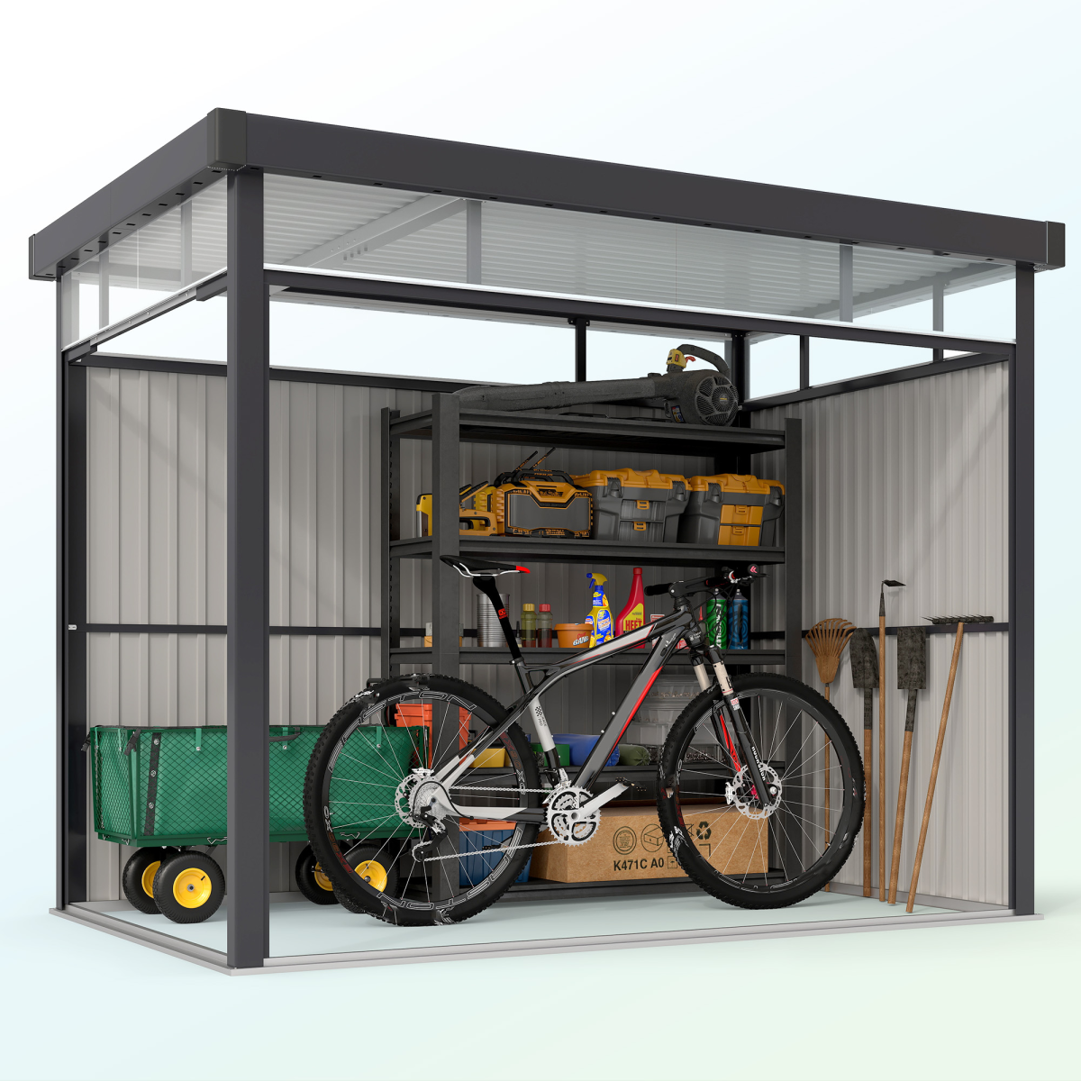 Outsunny 5.3 x 8.5ft Galvanised Steel Garden Shed with Roof Windows
