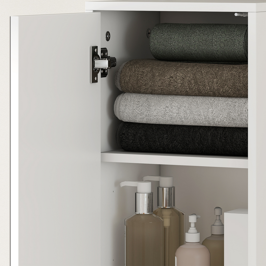 kleankin Tall Bathroom Cabinet with Mirror, High Gloss White