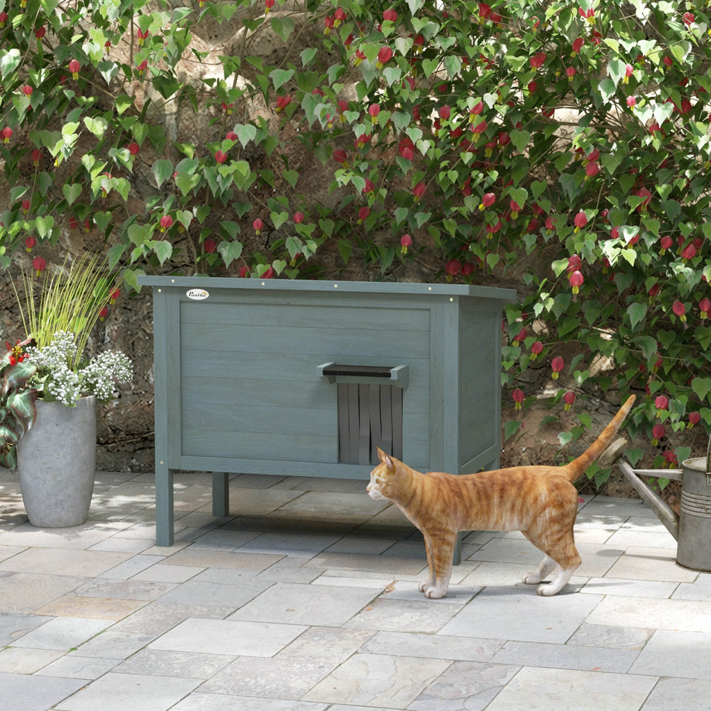 PawHut Outdoor Feral Cat House Insulated w/ Openable Roof - Charcoal Grey