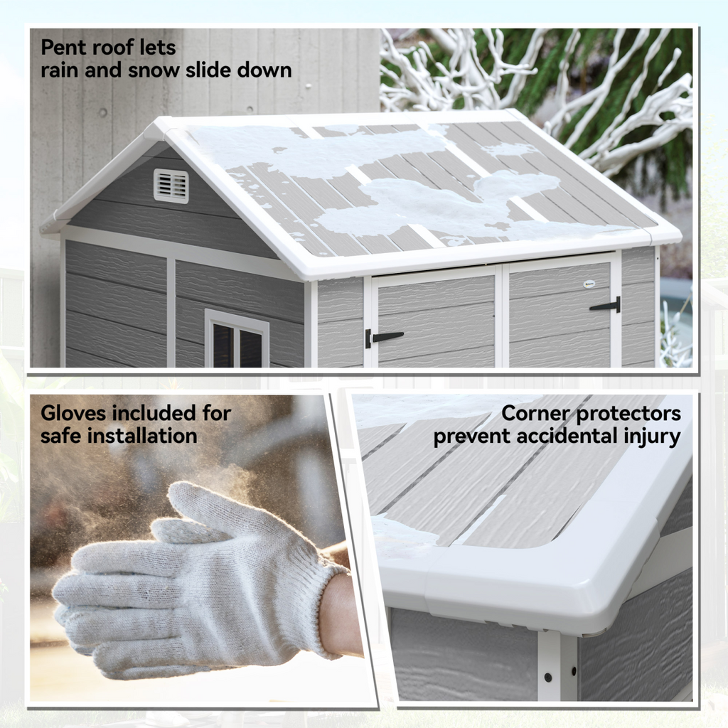 Outsunny 6 x 6ft Plastic Garden Shed with Floor, Window, Vents, Grey