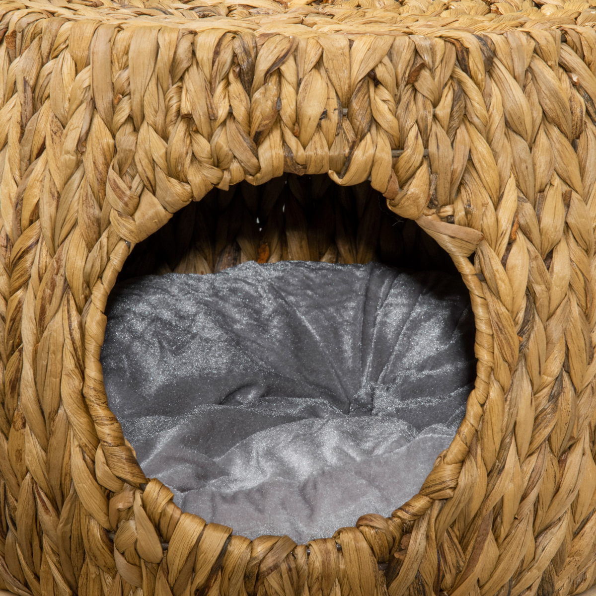 Rattan Cat House Stool, Wicker Kitten Bed for Outdoors and Indoors w/ Cushion