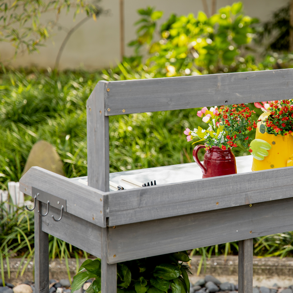 Garden Potting Workstation Bench w/ Galvanized Metal Tabletop