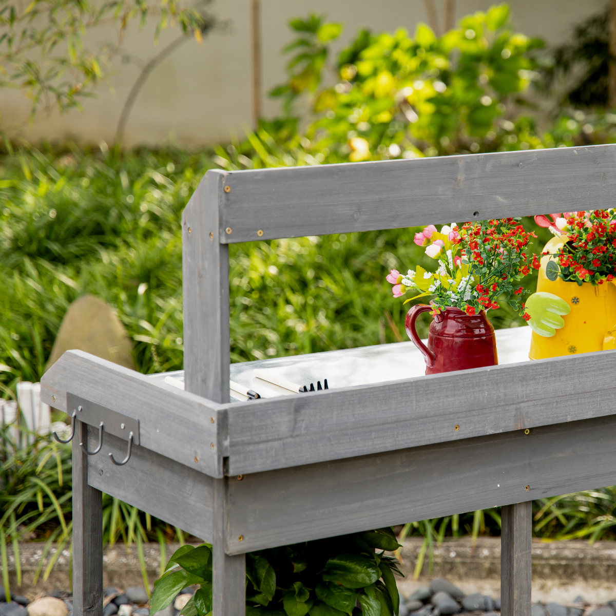 Garden Potting Workstation Bench w/ Galvanized Metal Tabletop