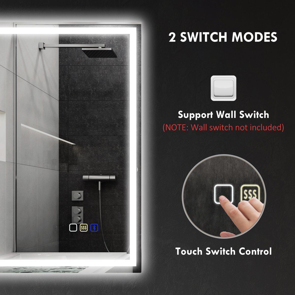 HOMCOM 500 x 700 mm Bathroom Mirror with Bluetooth Lights Demister Pad