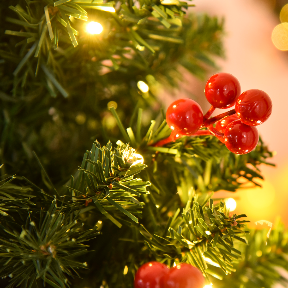 5FT Prelit Artificial Pencil Christmas Tree Warm White LED Red Berry Green