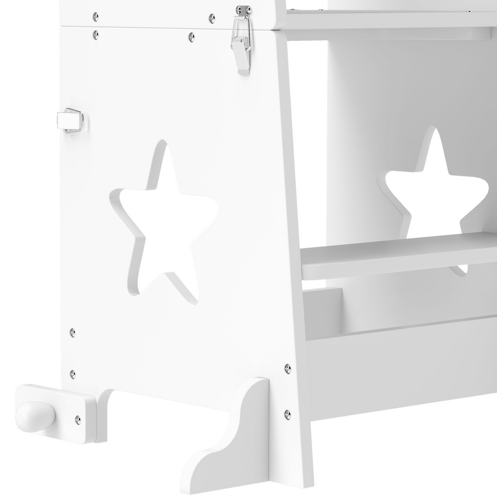 AIYAPLAY 2 in 1 Toddler Step Stool with Safety Rail for Kitchen, White