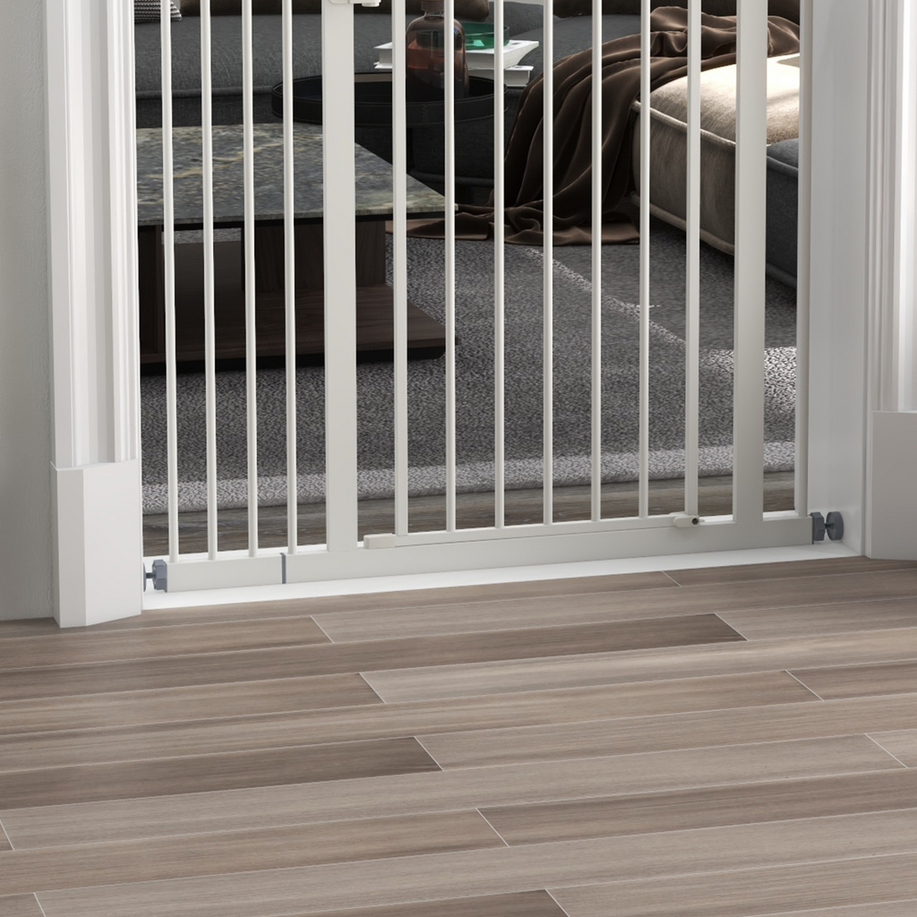 PawHut 74-94cm Adjustable Metal Pet Gate Safety Barrier w/ Auto-Close White