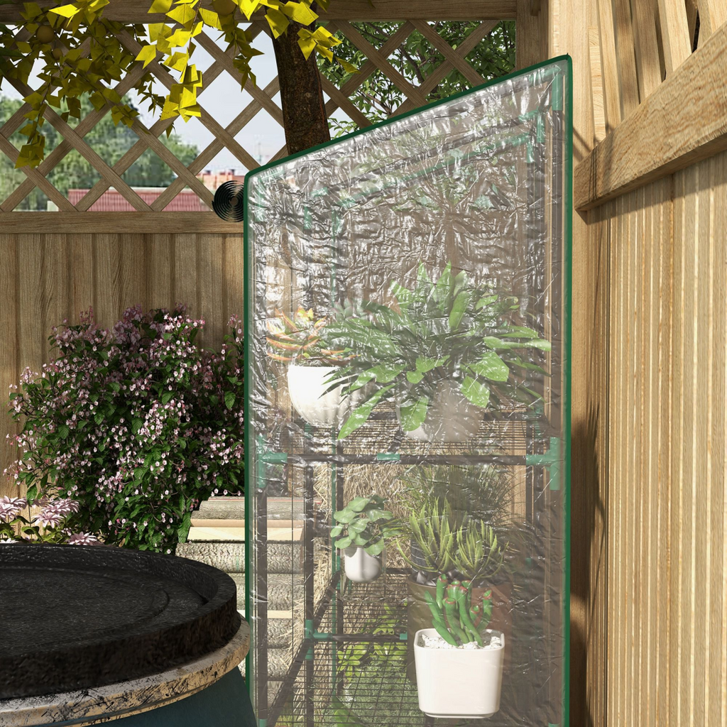 Outsunny Mini Green House with 3 Tier Shelves, 151H x 143W x 46Dcm, Clear