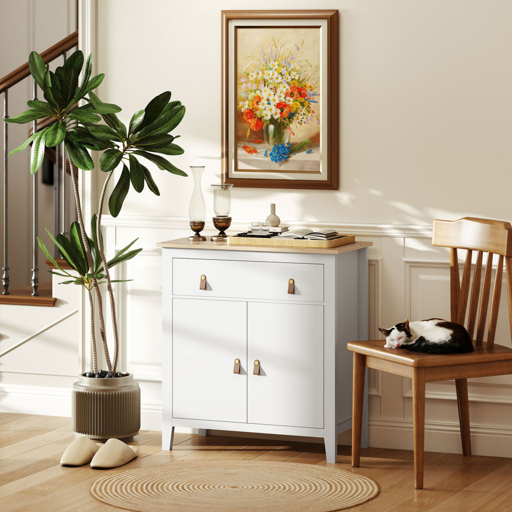 HOMCOM Sideboard with Drawer, Adjustable Shelf for Living Room, White