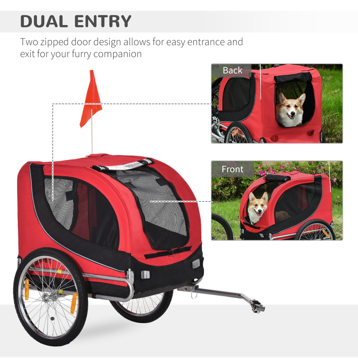 Dog Bike Trailer Pet Cat Carrier for Small Medium Puppy Travel Black and Red
