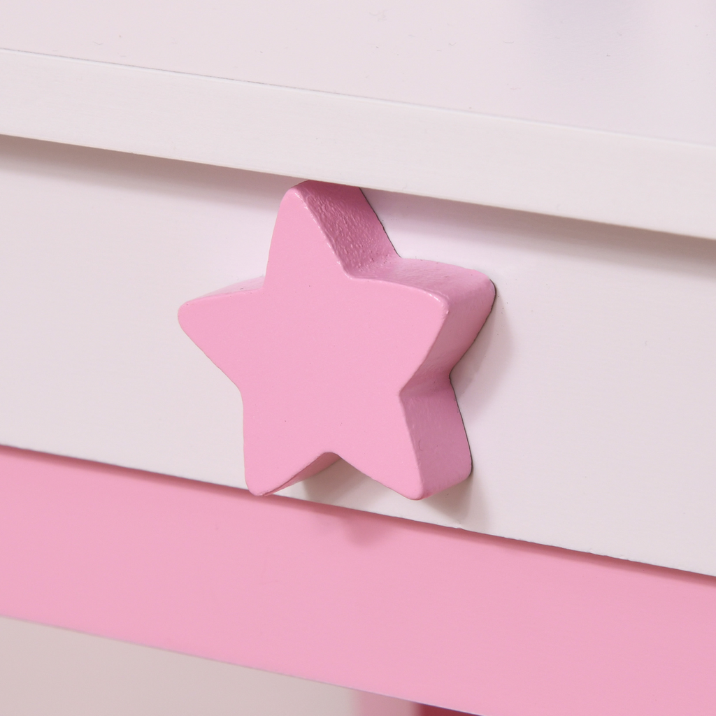 Kids Dressing Table, Girls Vanity Set w/ Mirror and Stool, Unicorn-Designed