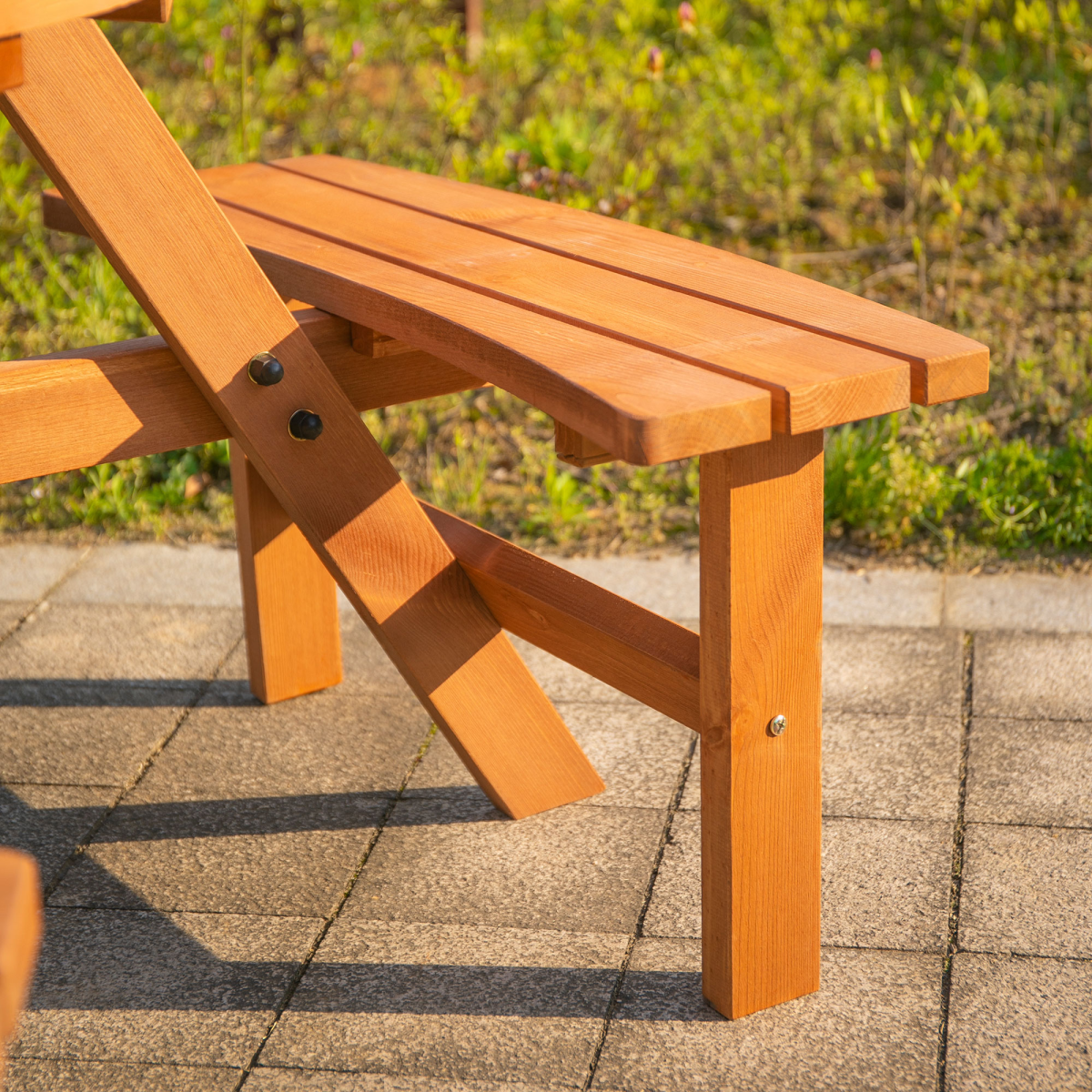 Outsunny Round Table with 3 Attached Benches-Fir Wood